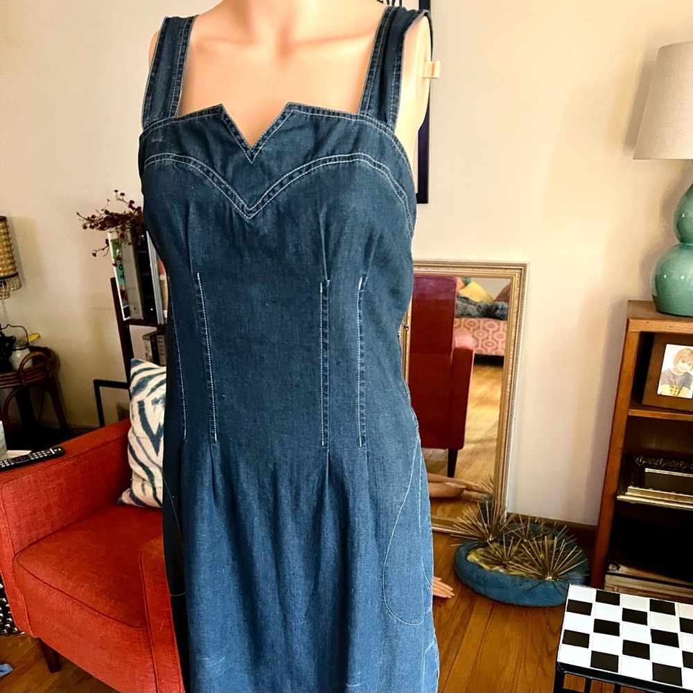 Vintage 90s Denim Sleeveless Dress - Picture 7 of 11